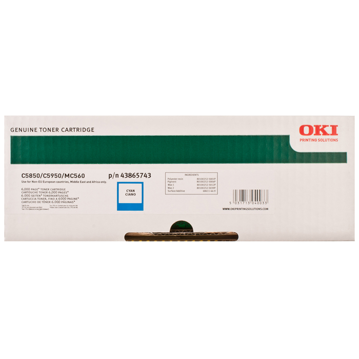 Картридж лазерный OKI 43865723/43865743/43865743, голубой, 6000 страниц, оригинальный для OKI C5850/C5950