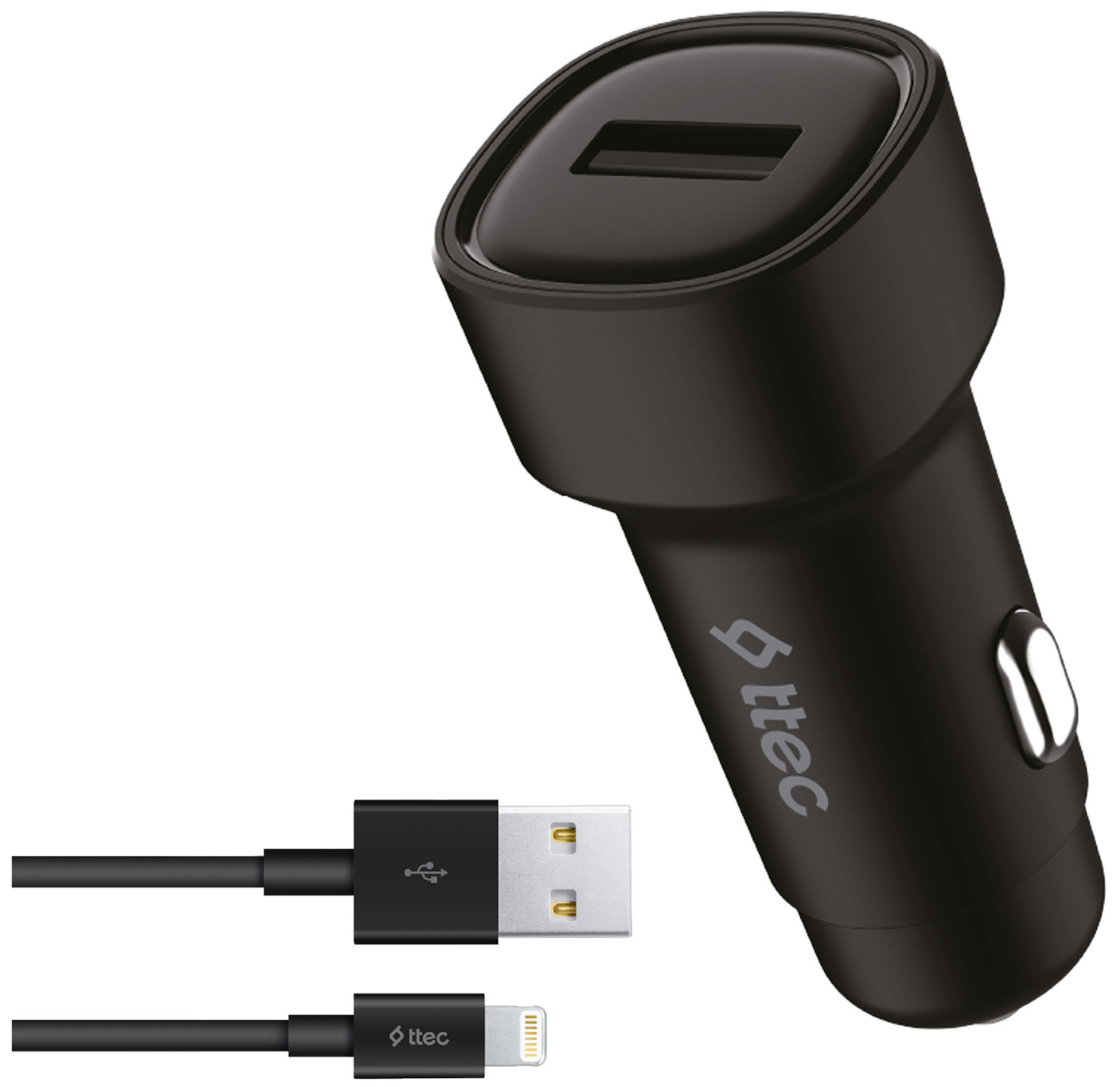 Автомобильное зарядное устройство TTEC SmartCharger, USB, 2.4А, 12 Вт, кабель Lightning 8-pin, черный (2CKS30LS)