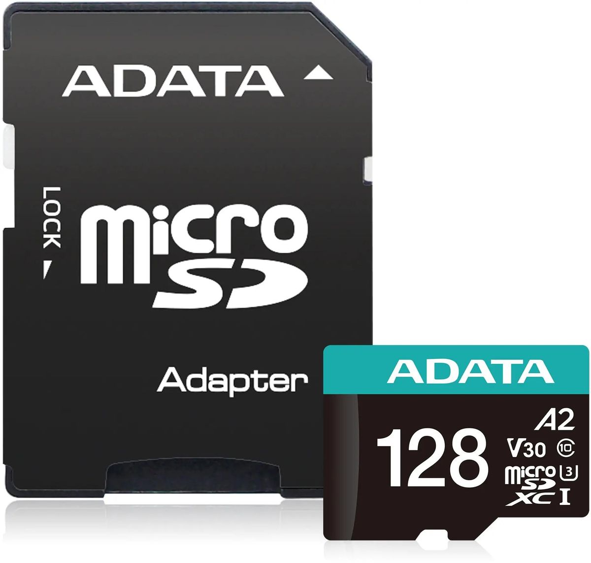 Карта памяти 128Gb microSDXC ADATA Class 10 UHS-I U3 V30 A2 + адаптер (UD128GUI3V30A2SP-RA1)
