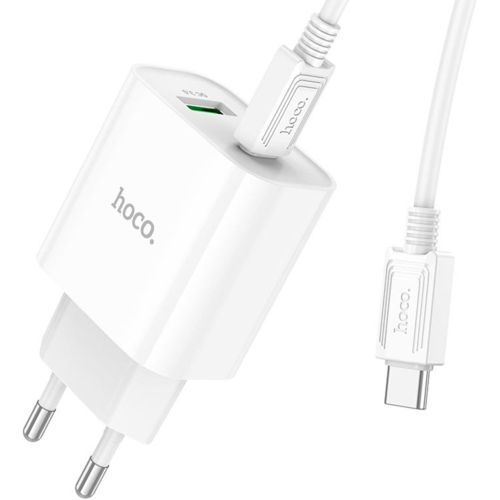 Сетевое зарядное устройство Hoco Plus Rapido C80A 20 Вт, USB, EU, USB type-C, Quick Charge, PD, белый (6931474779908), кабель type-C/type-C