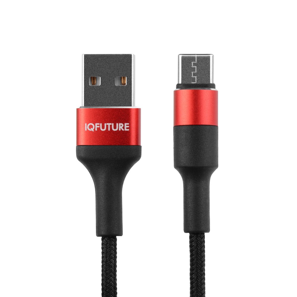 Кабель USB (Am)-USB Type-C(m), быстрая зарядка, 2А, 1.2 м, черный/красный, IQFuture (IQ-UC2A)