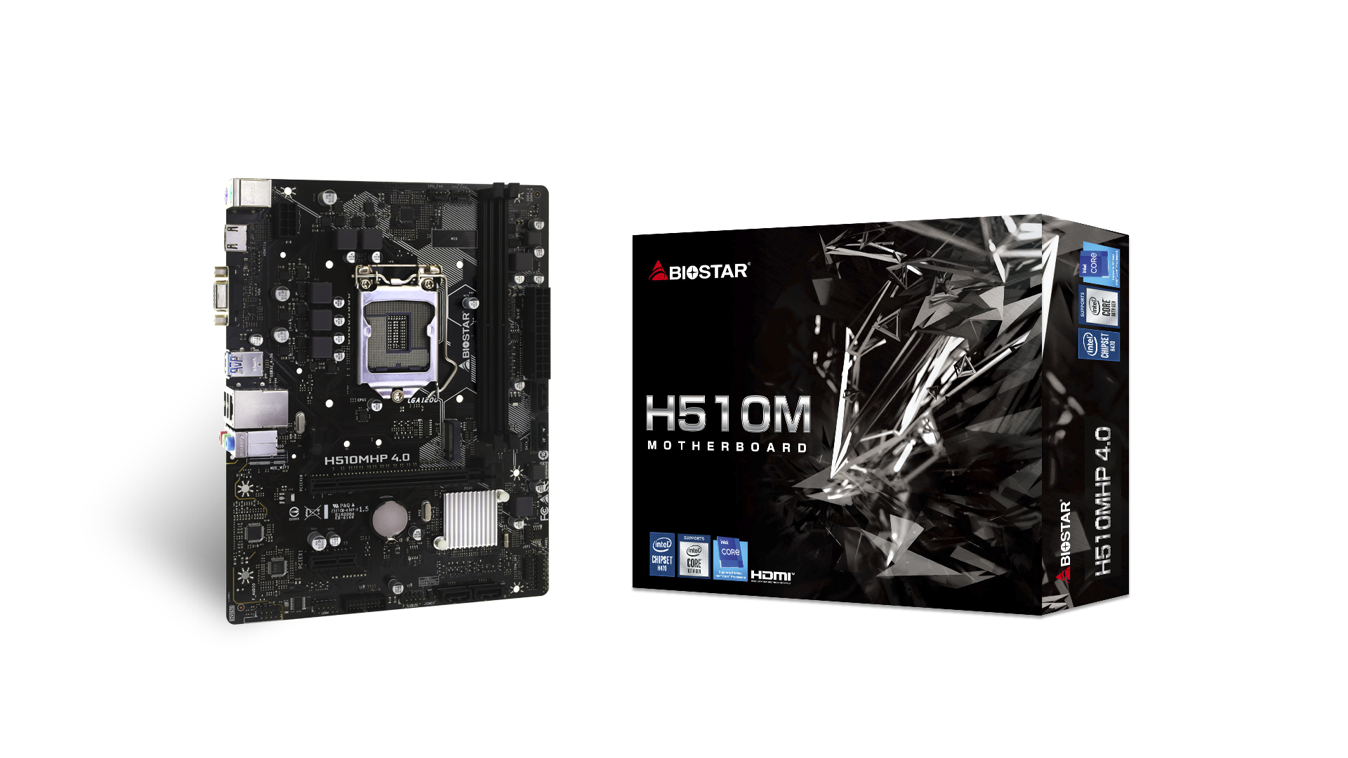 Socket 1200 Материнская плата Biostar H510MHP 4.0, Socket1200, Intel H510, 2xDDR4, PCI-Ex16, 4SATA3, 7.1-ch, GLAN, 4 USB 3.2, VGA, HDMI, mATX, Retail