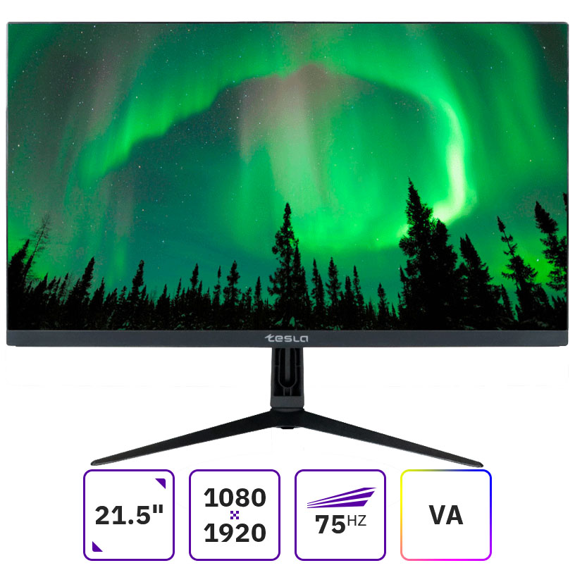 Монитор 21.5 TESLA F2223HF VA, 1920x1080 (16:9), 200кд/м2, 5мс, VGA, HDMI, черный