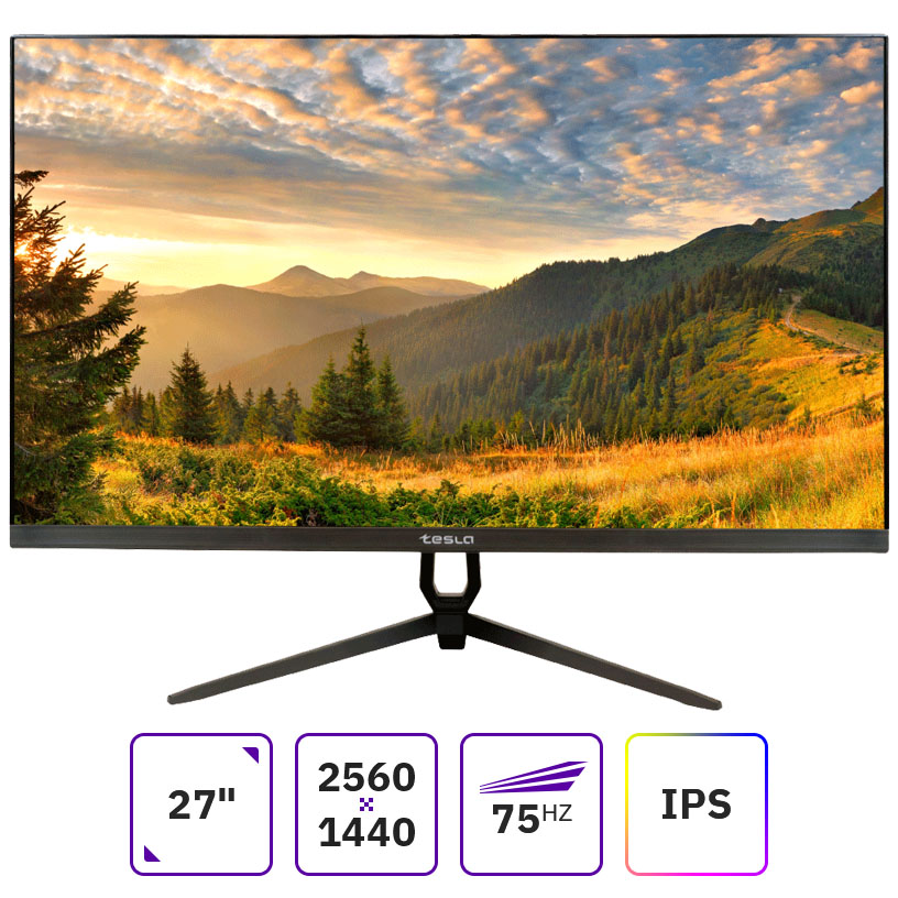  Монитор 27 TESLA F2722DF IPS, 2560x1440 (16:9), 300кд/м2, 4 мс, HDMI, DisplayPort, черный