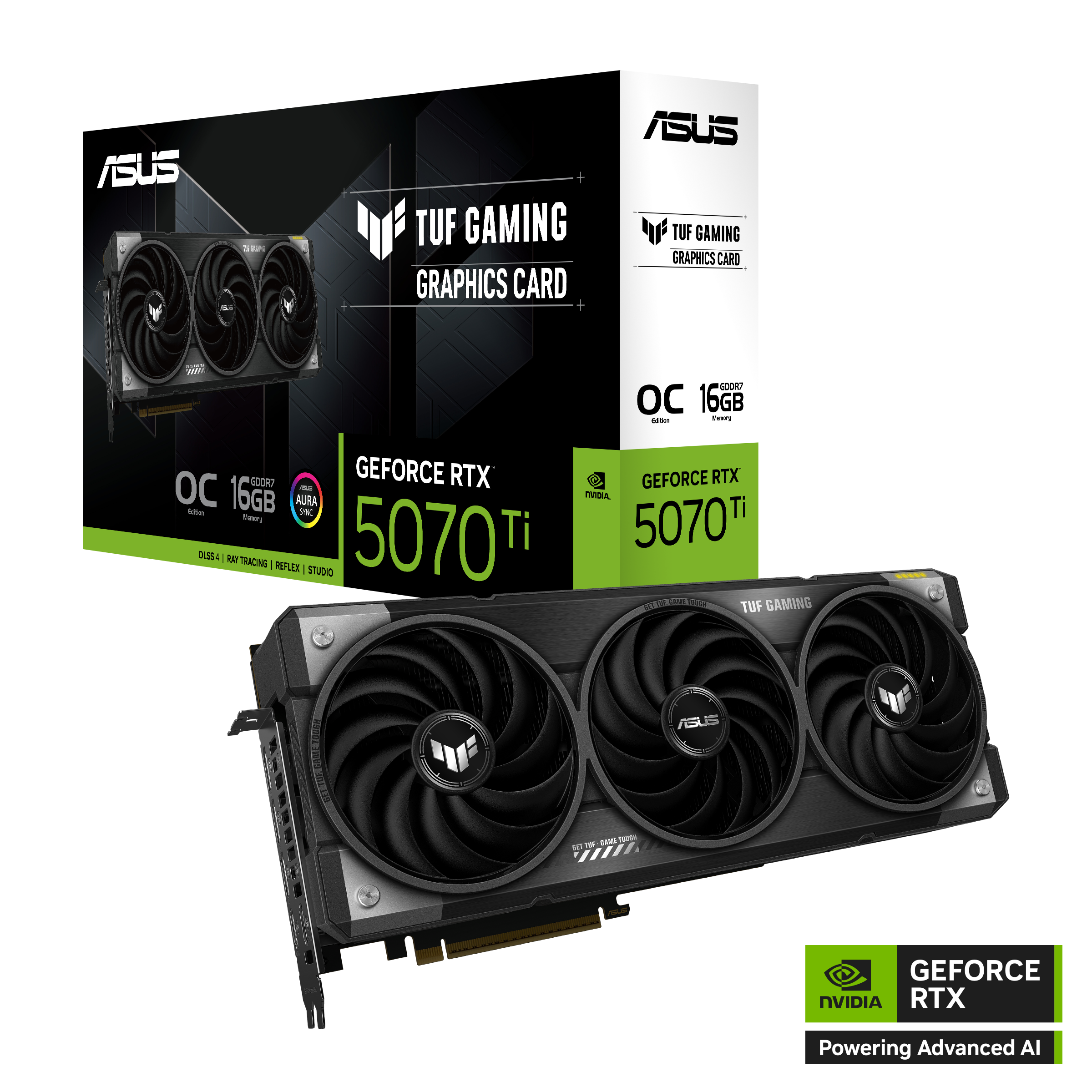 Игровые  E2E4 Видеокарта ASUS NVIDIA GeForce RTX 5070Ti TUF Gaming OC, 16Gb GDDR7, 256 бит, PCI-E, 2HDMI, 3DP, Retail (TUF-RTX5070TI-O16G-GAMING)