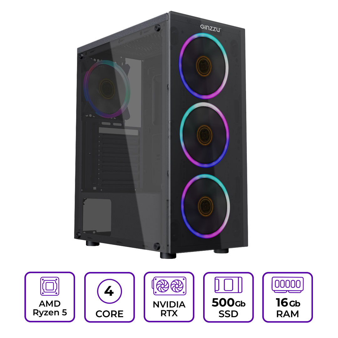 Системный блок Mastero Gaming SL03, AMD Ryzen 5 5600 3.5 ГГц, B550, 16Gb RAM, 500Gb SSD, NVIDIA GeForce RTX 3050 8Gb, DOS, черный (SL03-A5600-16S500-3050)