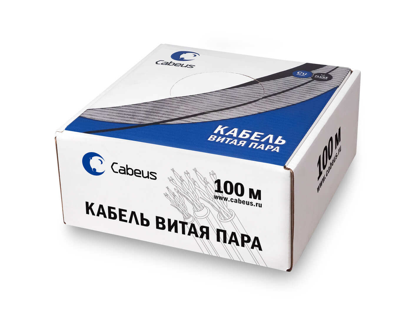 Витая пара UTP кат.5e, 4 пары, CU, 0.51 мм, 305м., внутренний, одножильный, нг(A)-LSLTx, серый, Cabeus (UTP-4P-Cat.5e-SOLID-LSLTx-GY)