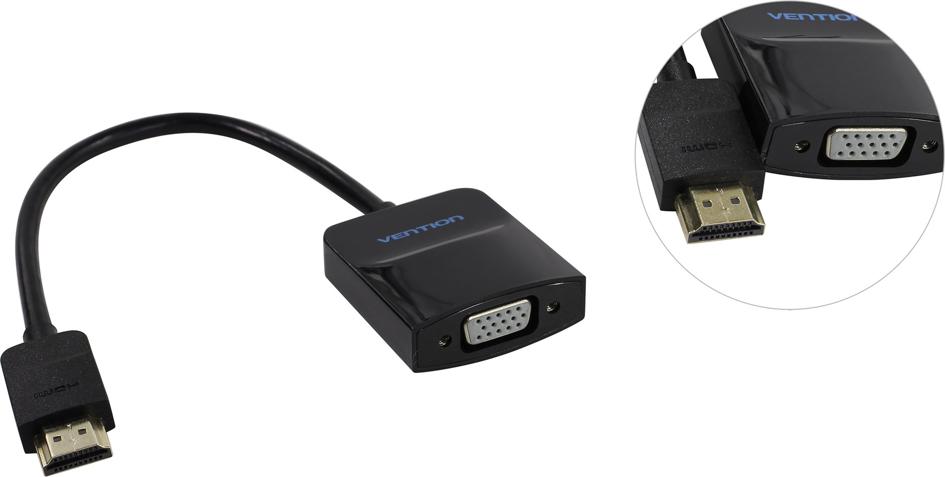 Конвертер Vention, HDMI(19M)-VGA(15F)/Jack 3.5mm(F)/microUSB(F), черный (ACHBB)