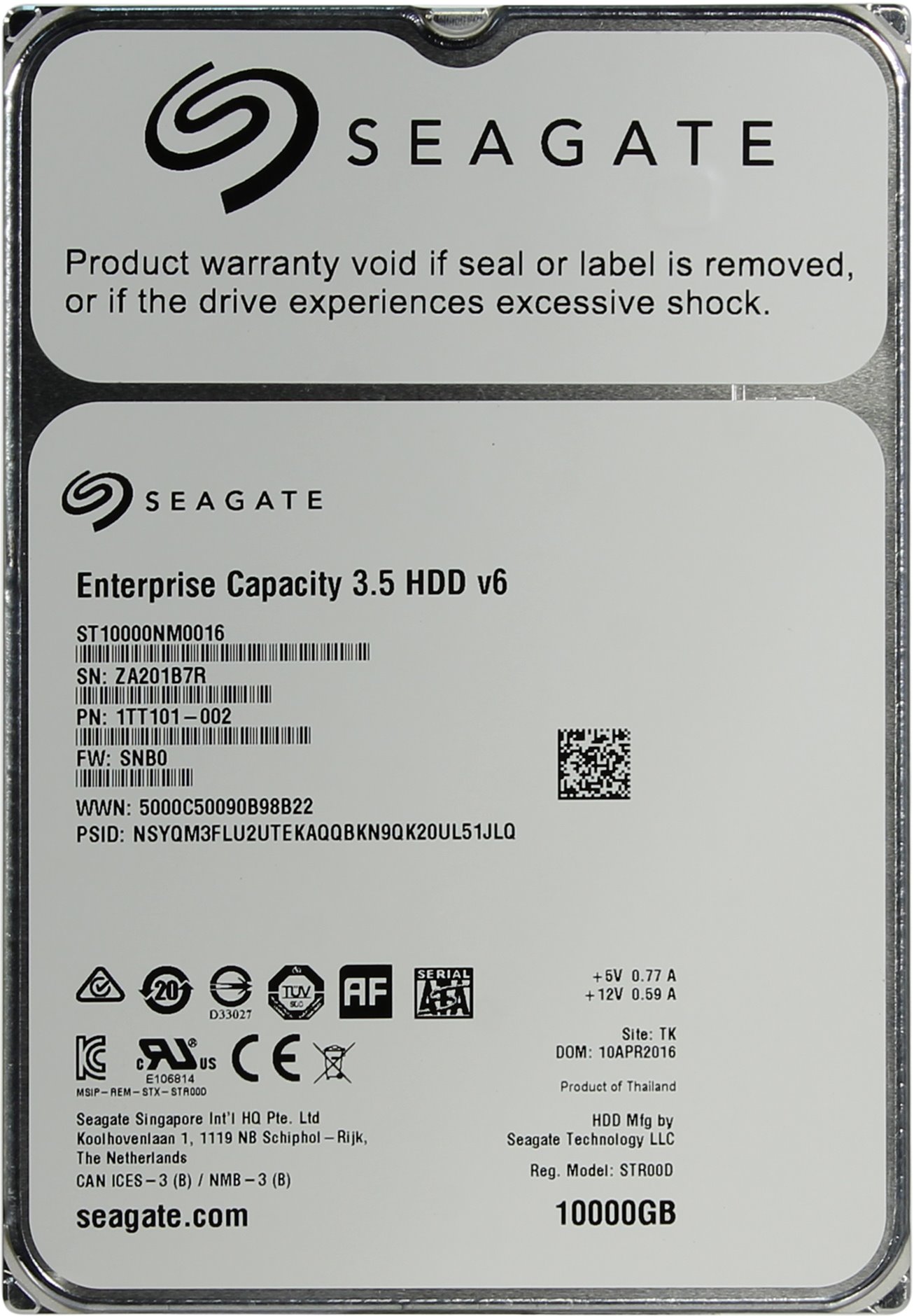 Жесткий диск (HDD) Seagate 10Tb Exos X10, 3.5, 7.2K, 256Mb, 512e, SATA3 (ST10000NM0016)