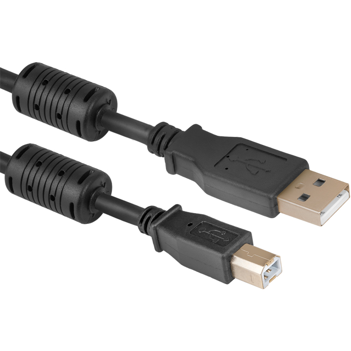 Кабель USB 2.0 Am-Bm Defender USB04-10PRO зол.конт, 2-фер.фильтра, 3m (87431)