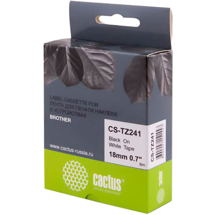   E2E4 Кассета с наклейками Cactus CS-TZ241, 1.8 см x 8 м, черный на белом, совместимая