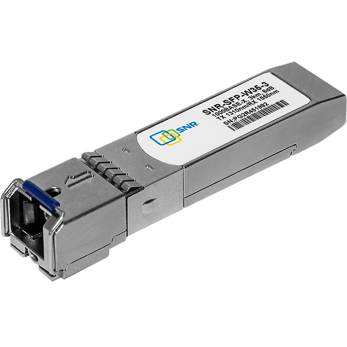 Модуль SFP SNR, 3 км, SC, Tx:1310 нм, Rx:1550 нм, 1 Гбит/с, SM, одинарный, WDM, DDM (SNR-SFP-W35-3)