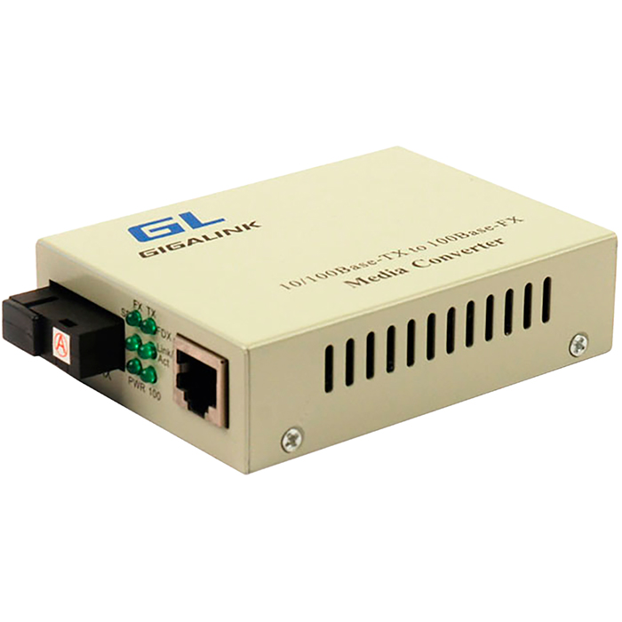   E2E4 Медиаконвертер GIGALINK, RJ-45x100 Мбит/с, SCx100 Мбит/с, Tx:1550, Rx:1310, 20км, (GL-MC-UTPF-SC1F-18SM-1550)
