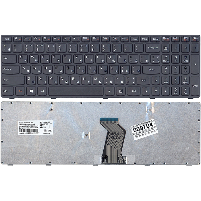 Клавиатура TopON для ноутбука Lenovo G500/G505/G510/G700/G710-Series, MP-12P83SU-686/NSK-B70SC0R, плоский Enter, с черной рамкой, черный (TOP-97404)