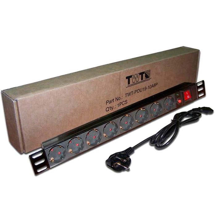 Блок розеток (PDU) TWT TWT-PDU19-10A8P-3.0, кол-во розеток:8, 10А, черный, кабель питания 3 м