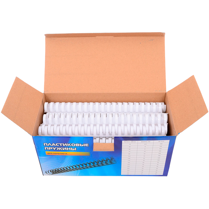 Пружины для переплета 25мм, 191-220 листов, пластик, 50шт., белые, Office Kit (BP2081)