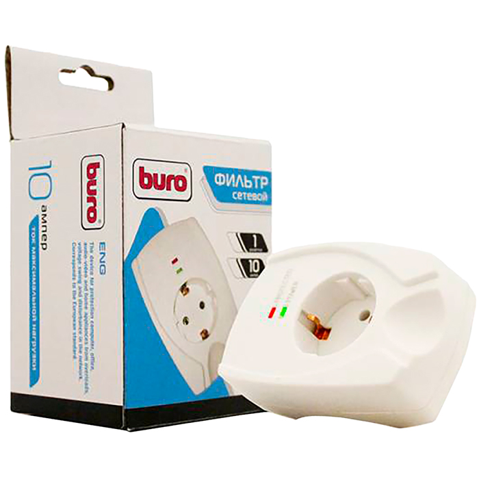 Сетевой фильтр BURO, 1-розетка, белый (100SH-W)