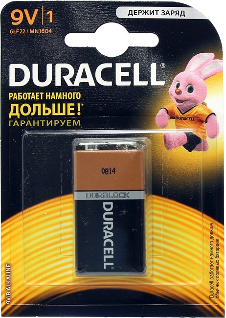 Элементы питания  E2E4 Батарея Duracell Basic, крона (6LR61/6LF22/1604A/6F22), 9V, 1 шт. (6LR61-1BL)
