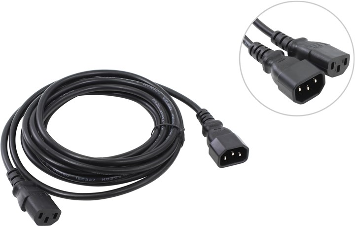 Кабели питания и переходники Кабель питания IEC-320-C13-IEC-320-C14, 5м, черный VCOM (CE001-CU0.75-5M)