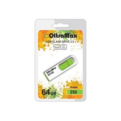 Флешка 64Gb USB 2.0 OltraMax 250, белый/зеленый (OM-64GB-250-Green)