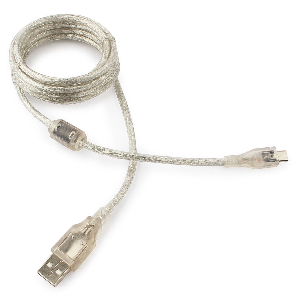 Кабель USB-microUSB, Cablexpert, 1.8m, прозрачный, экранированный, 1 фильтр (CCP-mUSB2-AMBM-6-TR)