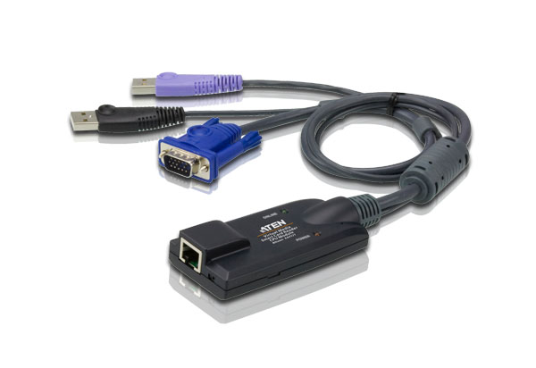 Адаптер KVM (КВМ) ATEN KA7177, 1-ПК, VGA до 1920x1200, клавиатура USB, мышь USB, RJ-45 (KA7177-AX)