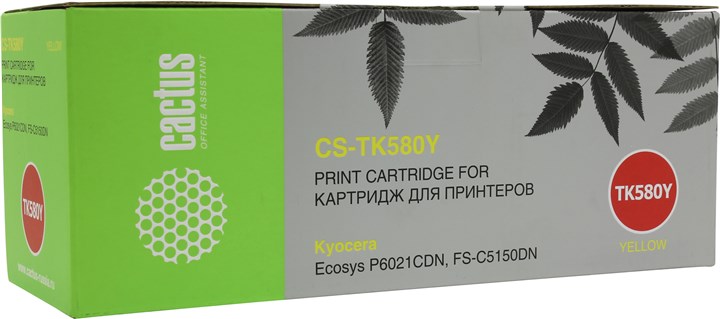 Картридж лазерный Cactus CS-TK580Y (TK-580Y), желтый, 2800 страниц, совместимый, для Kyocera FS-C5150DN, ECOSYS P6021cdn