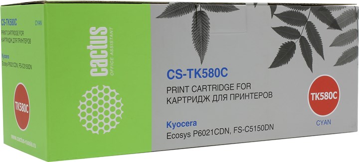 Картридж лазерный Cactus CS-TK580C (TK-580C), голубой, 2800 страниц, совместимый, для Kyocera FS-C5150DN, ECOSYS P6021cdn