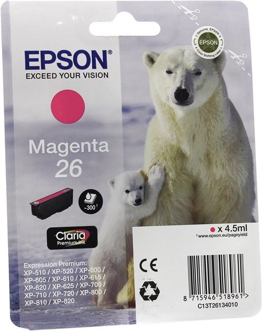  Картридж струйный Epson T2613 (C13T26134010/C13T26134012), пурпурный, оригинальный, ресурс 300 страниц для Epson Expression Premium XP-600 / XP-605 / XP-700 / XP-710 / XP-800 / XP-820