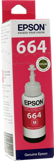 Чернила Epson 664, 70 мл, пурпурный, оригинальные для Epson L100/ L110/ L120/ L132/ L200/ L210/ L222/ L300/ L312/ L350/ L355/ L362/ L366/ L456/ L550/ L555/ L566/ L1300 (C13T66434A/ C13T664398)