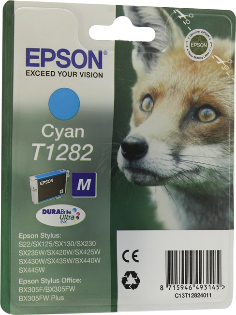  Картридж струйный Epson T1282 (C13T12824010/C13T12824011/C13T12824012), голубой, оригинальный, ресурс 165 страниц для Stylus S22/SX125/SX130/SX230/SX235W/SX420W/SX425W/SX430W/SX435W/SX440W/SX445W/Office BX305F