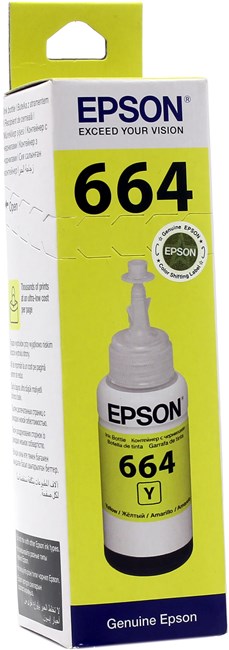 Чернила Epson 664, 70 мл, желтый, оригинальные для Epson L100/ L110/ L120/ L132/ L200/ L210/ L222/ L300/ L312/ L350/ L355/ L362/ L366/ L456/ L550/ L555/ L566/ L1300 (C13T66444A/ C13T664498)