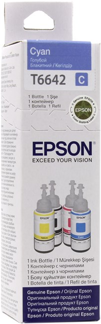 Чернила Epson 664, 70 мл, голубой, оригинальные для Epson L100/ L110/ L120/ L132/ L200/ L210/ L222/ L300/ L312/ L350/ L355/ L362/ L366/ L456/ L550/ L555/ L566/ L1300 (C13T66424A/ C13T664298)