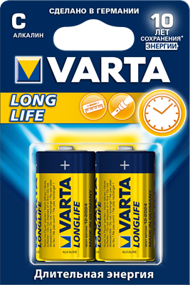 Батарея Varta LongLife 4114, C (R14/LR14), 1.5V, 2шт