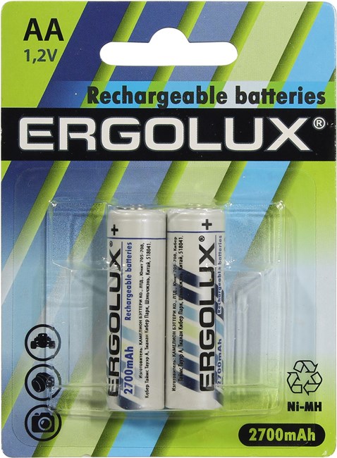 Аккумулятор Ergolux NHAA2700BL2, AA, 1.2V 2700mAh 2шт