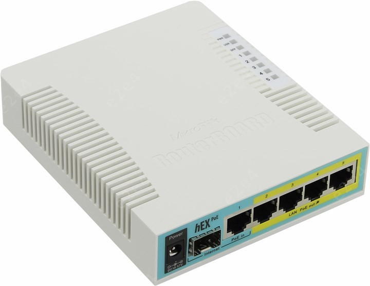 Маршрутизатор MikroTik RouterBOARD hEX PoE, LAN: 4x1 Гбит/с, WAN 1x1 Гбит/сек, USB 2.0 1А (RB960PGS)