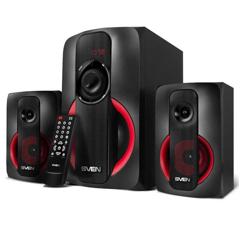 Акустика 2.1 SVEN MS-304, 40 Вт, FM, USB, SD, Bluetooth, красный/черный (SV-015602)