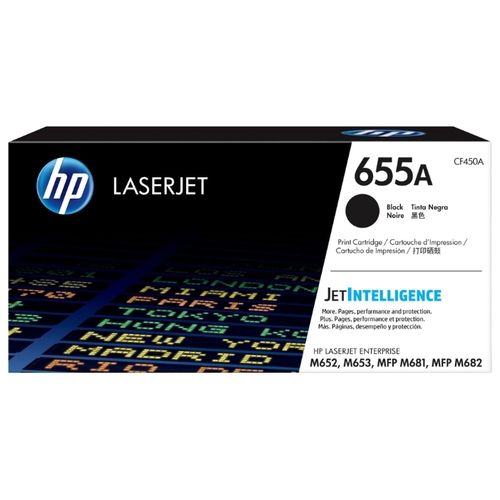 Картридж лазерный HP 655A/CF450A, черный, 12500 страниц, оригинальный для HP M652 / 653 / M681 / 682