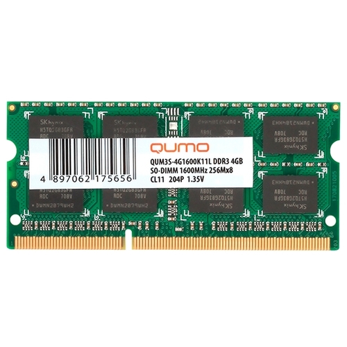 Память DDR3L SODIMM 4Gb, 1600MHz, CL11, 1.35 В, Qumo (QUM3S-4G1600K11L)