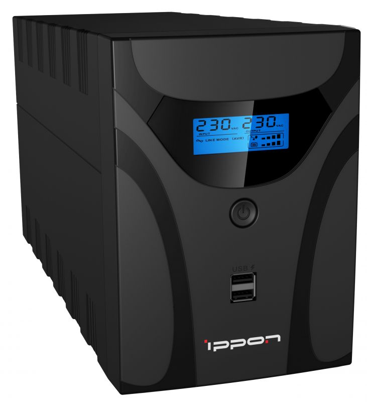 ИБП Ippon Smart Power Pro II 2200, 2200 В·А, 1.2 кВт, IEC, розеток - 6, USB, черный (1005590)