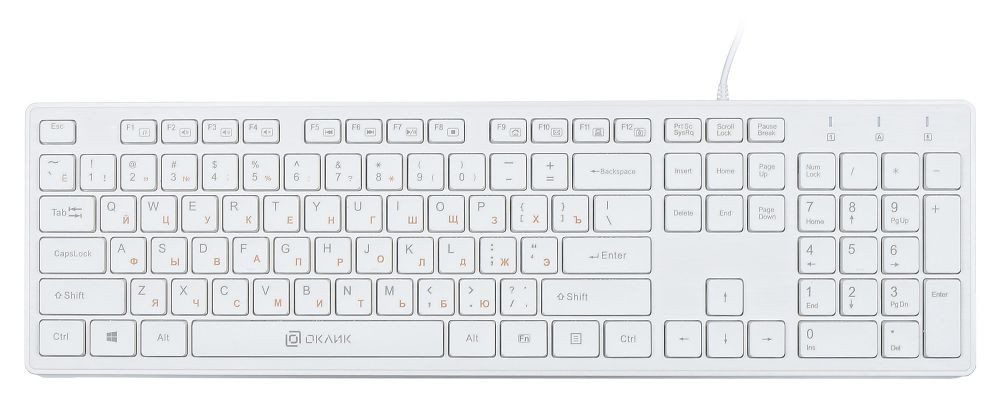 Клавиатура проводная Oklick 500M, мембранная, USB, белый