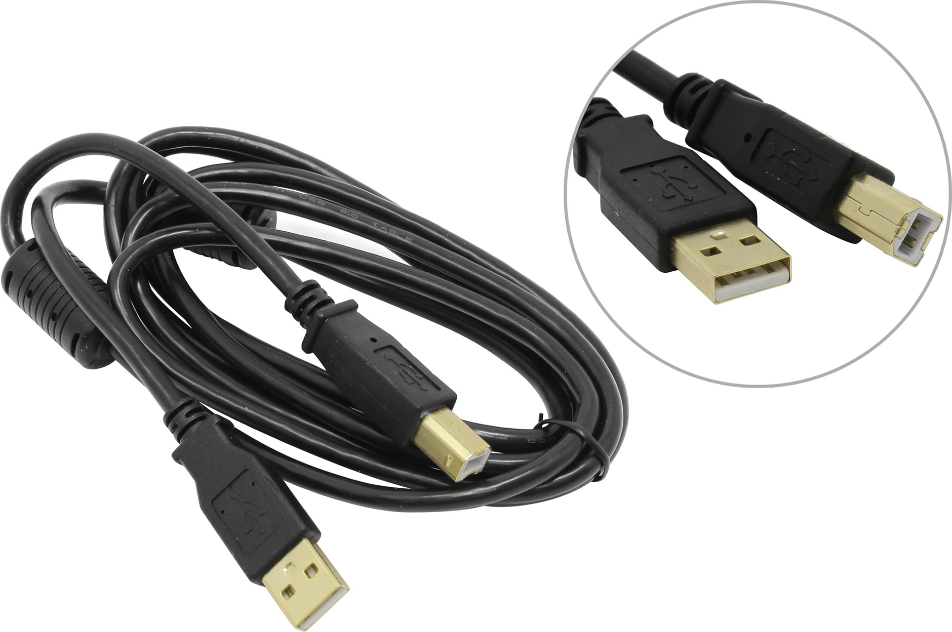 Кабель USB 2.0(AM)-USB 2.0 (BM) , Defender, 1.8m, черный, 2 фильтра (USB04-06PRO 87430)