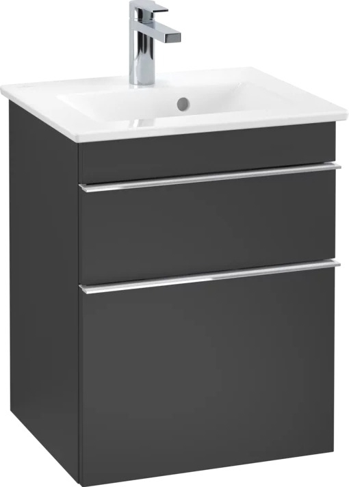 Тумба для комплекта Villeroy & Boch Venticello 46 black matt lacquer, с ручками хром A92201PD