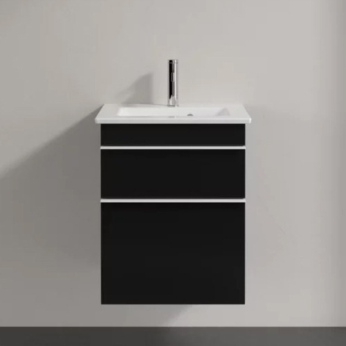 Тумба для комплекта Villeroy & Boch Venticello 46 black matt lacquer, с белыми ручками A92202PD