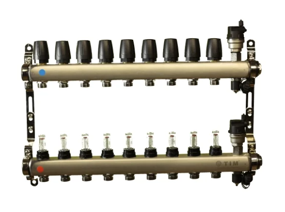 Коллектор из нержавеющей стали для теплого пола 1-3/4, 9 контура TIM