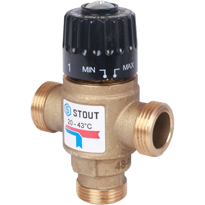 Смесительные клапаны STOUT Термостатический смесительный клапан для систем отопления и ГВС 3/4 НР 20-43°С KV 1,6