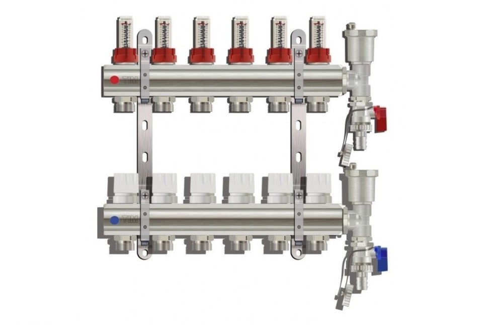 Коллекторная группа 1-3/4, 6 ходов латунный корпус без кранов TIM