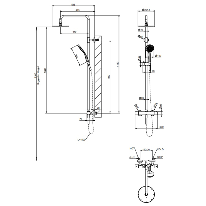 Термостат для душа Gessi Emporio shower 35181#299 черный