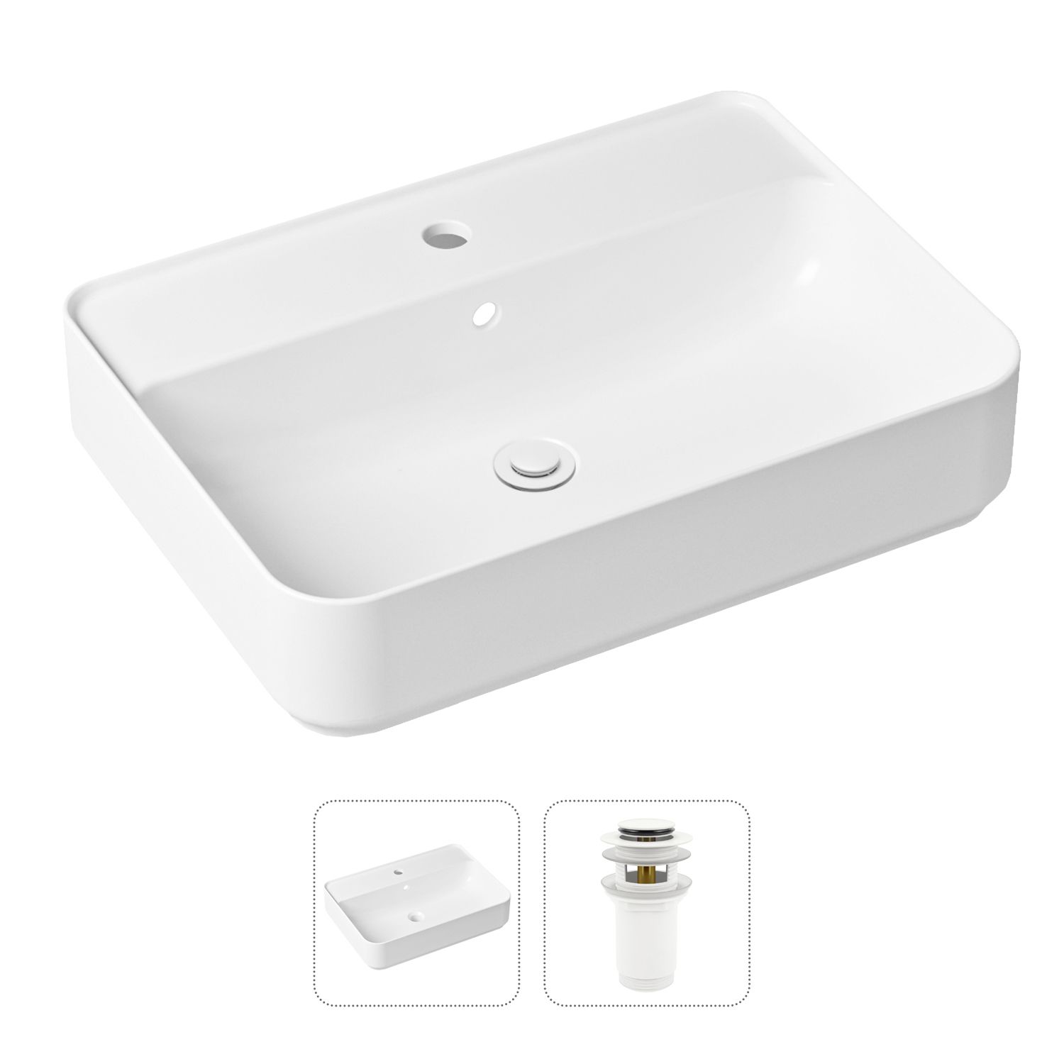 Комплект 2 в 1 Lavinia Boho Bathroom Sink 21520856: накладная фарфоровая раковина 60 см, донный клапан