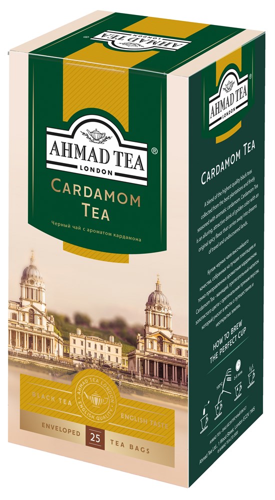 Чай Ahmad Tea, Кардамон, чёрный, в пакетиках с ярлычками в конвертах, 25х2гр Упаковка - 12 шт.